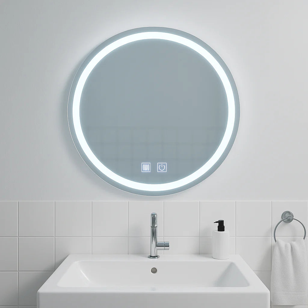 Oglinda LED Rotunda, 60cm, Sfera Touch, Sistem Dezaburire, Dimabila