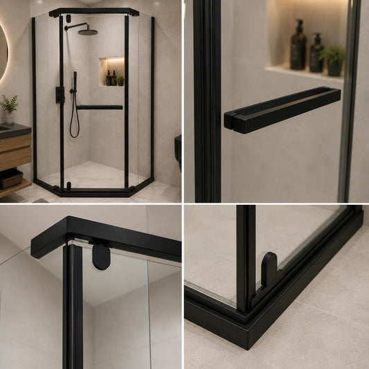 Paravan dus Walk-In 90x90x190 cm, sticla securizata 6 mm, profil metalic rezistent, Negru