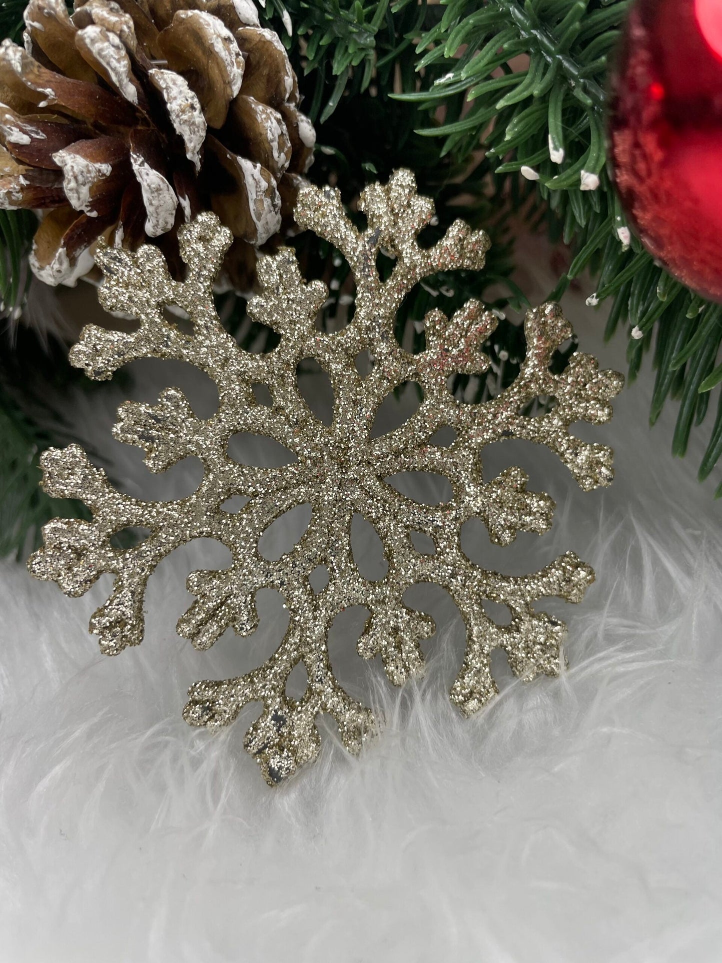 Decoratiune brad fulg de zapada, set 8 bucati, 8cm, auriu