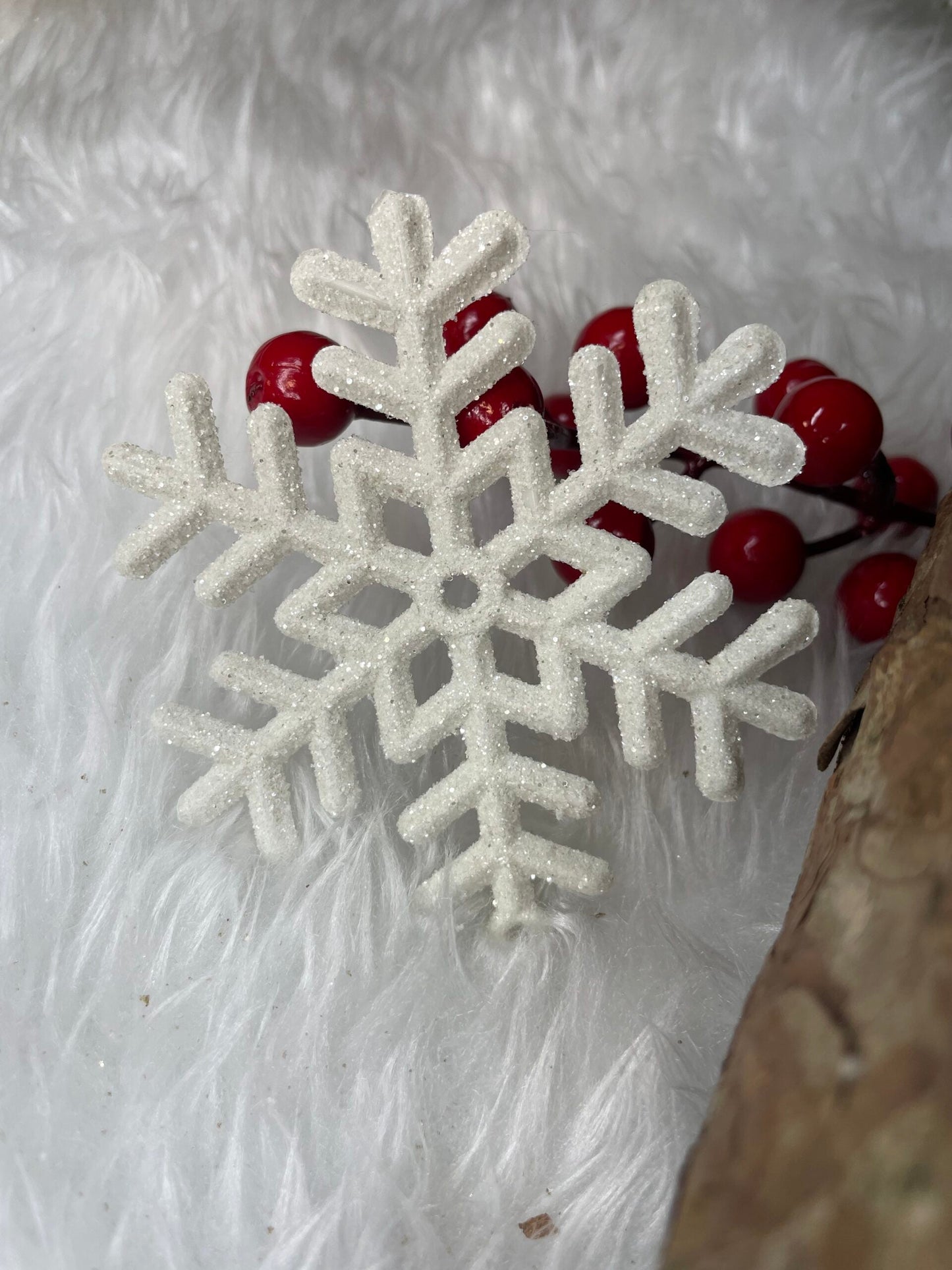 Decoratiune brad fulg de zapada, set 3 bucati, 8cm, alb