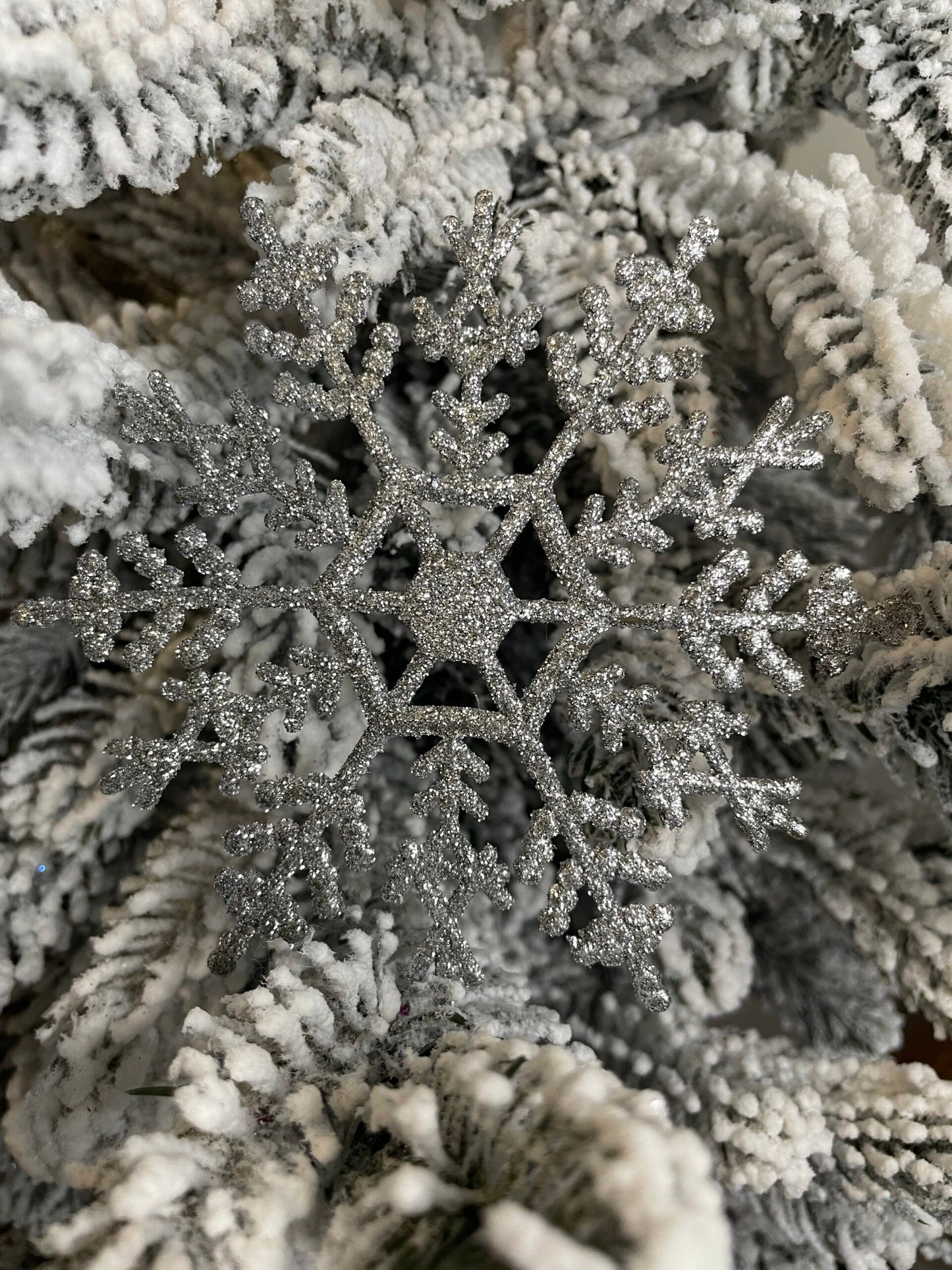 Decoratiune brad fulg de zapada, set 3 bucati, 12cm, argintiu