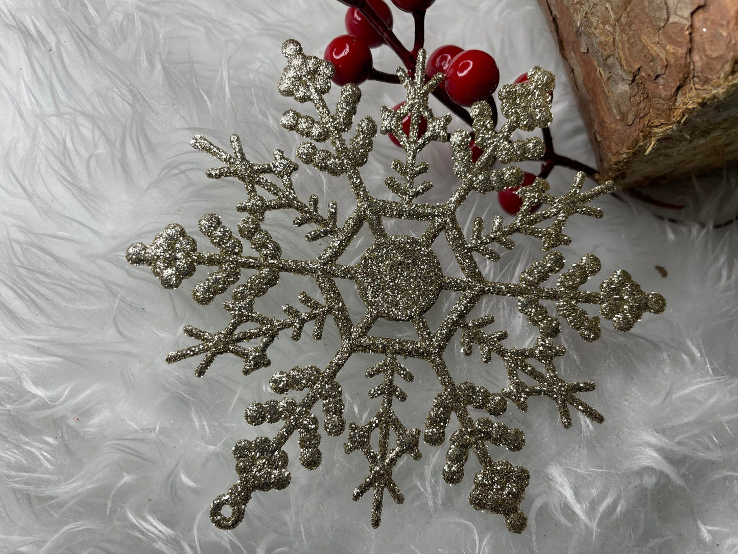 Decoratiune brad fulg de zapada, set 3 bucati, 12cm, auriu