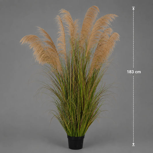 Planta Artificiala Iarba Ornamentala, 183cm, cu 13 fire, Stuf si Iarba, Verde Tomnal, Fara Ghiveci