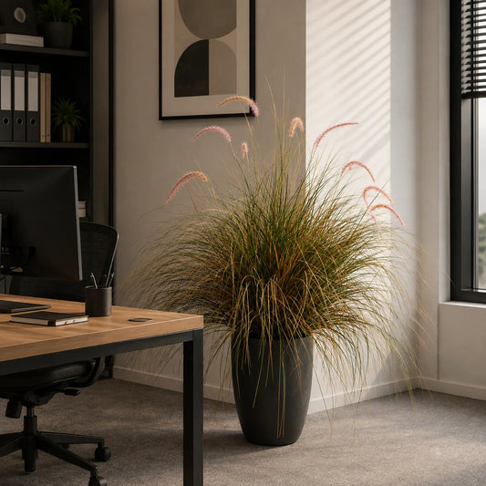 Planta Artificiala Iarba Ornamentala Tip Coada de Vulpe, 120cm, Iarba curbata si Spice, Verde si Roz, Fara Ghiveci