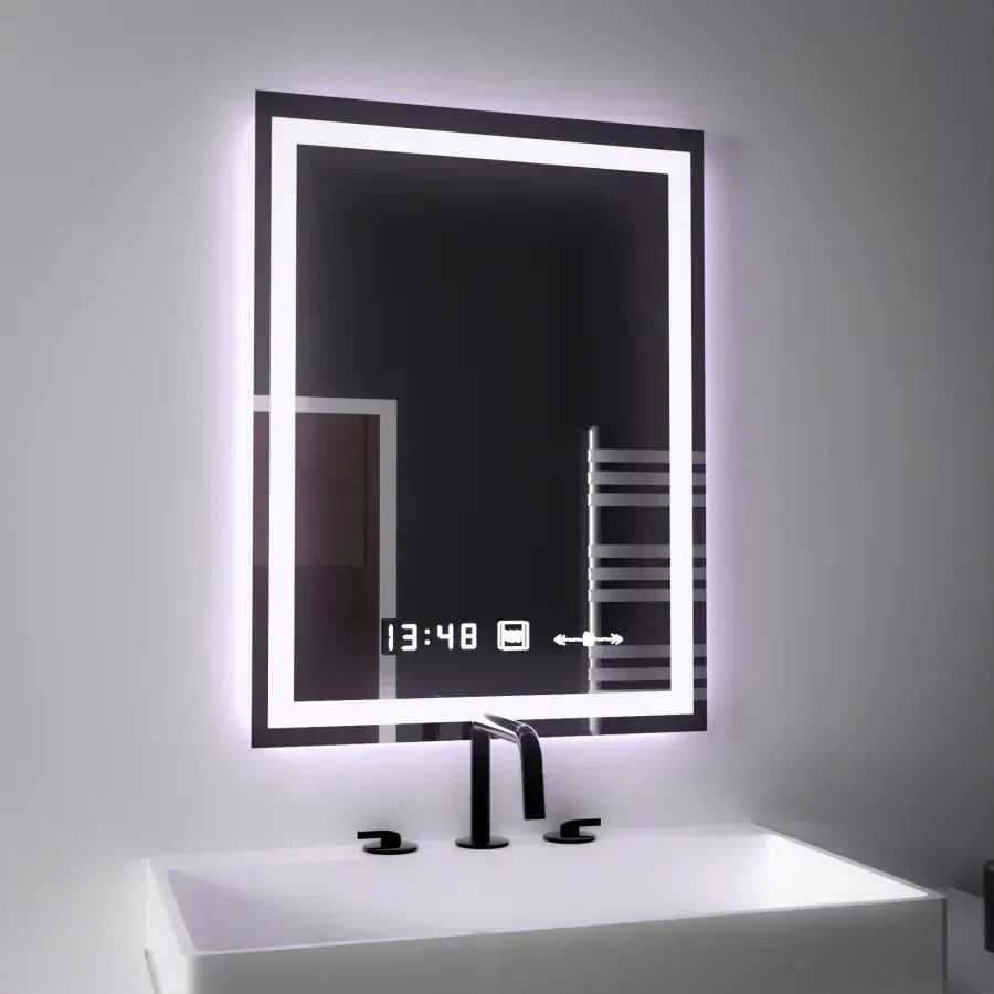 Oglinda LED Rectangulara 45x60cm Verite MotionGlow Marcello, Sistem Dezaburire, Termometru si Ceas, Dimabila