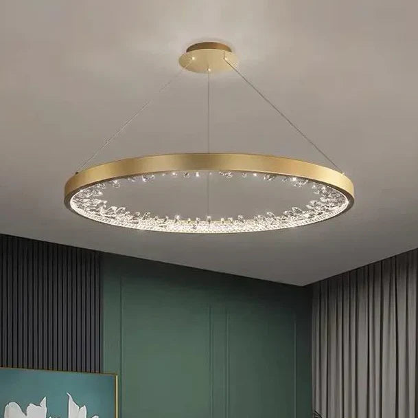 Lustra LED suspendata cu telecomanda, 44W, 1 Cerc, 40cm, lumina Rece/Calda/Neutra, Dimabila, Auriu, Inaltime Reglabila