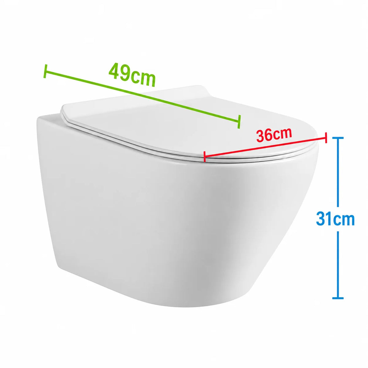 Toaleta Suspendata Fara Rama NUNAVUT, Evacuare Orizontala (P-Trap) 18 cm, 49x36x31cm,Alb