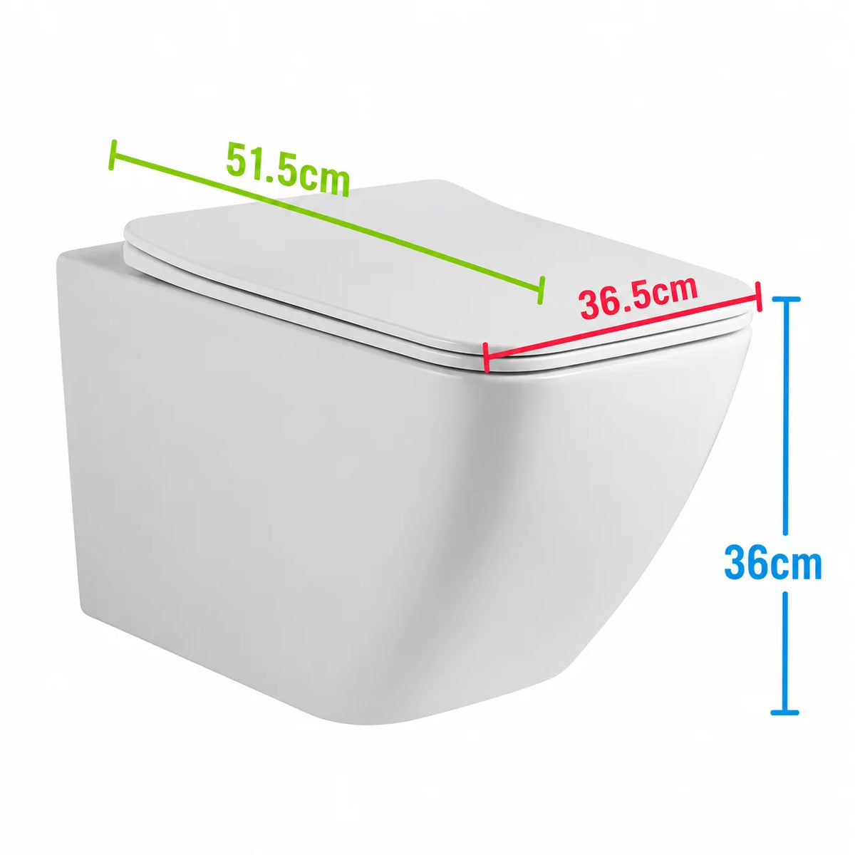 Toaleta Suspendata Fara Rama NUNAVUT, Evacuare Orizontala (P-Trap) 18 cm, 51.5x36.5x36cm,Alb