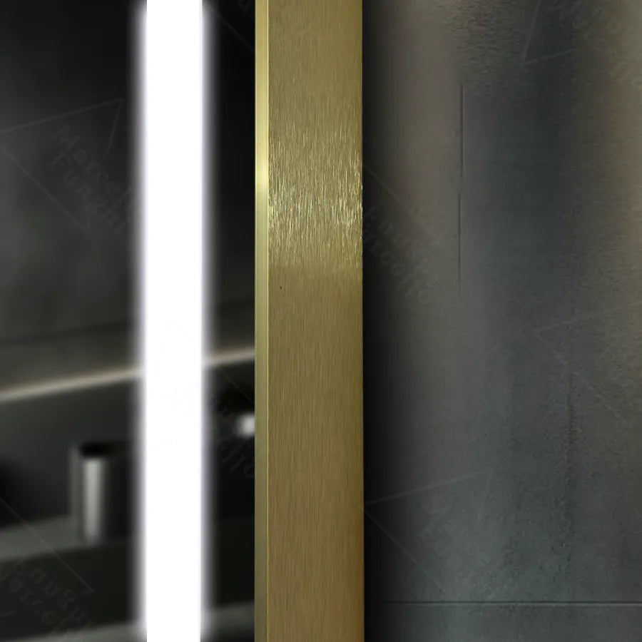 Oglinda LED Rectangulara 60x80 – Verite Royale Gold MotionGlow Marcello, Sistem Dezaburire, Termometru si Ceas, Dimabila