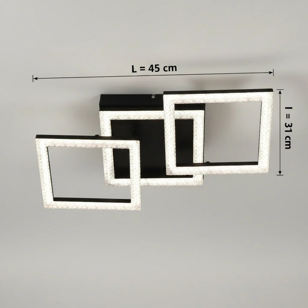 Lustra LED cu telecomanda GEO 43W, 3 Patrate, lumina Rece/Calda/Neutra, Dimabila, Metal si Acril, Negru