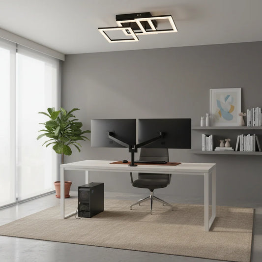 Lustra LED cu telecomanda GEO 43W, 3 Patrate, lumina Rece/Calda/Neutra, Dimabila, Metal si Acril, Negru