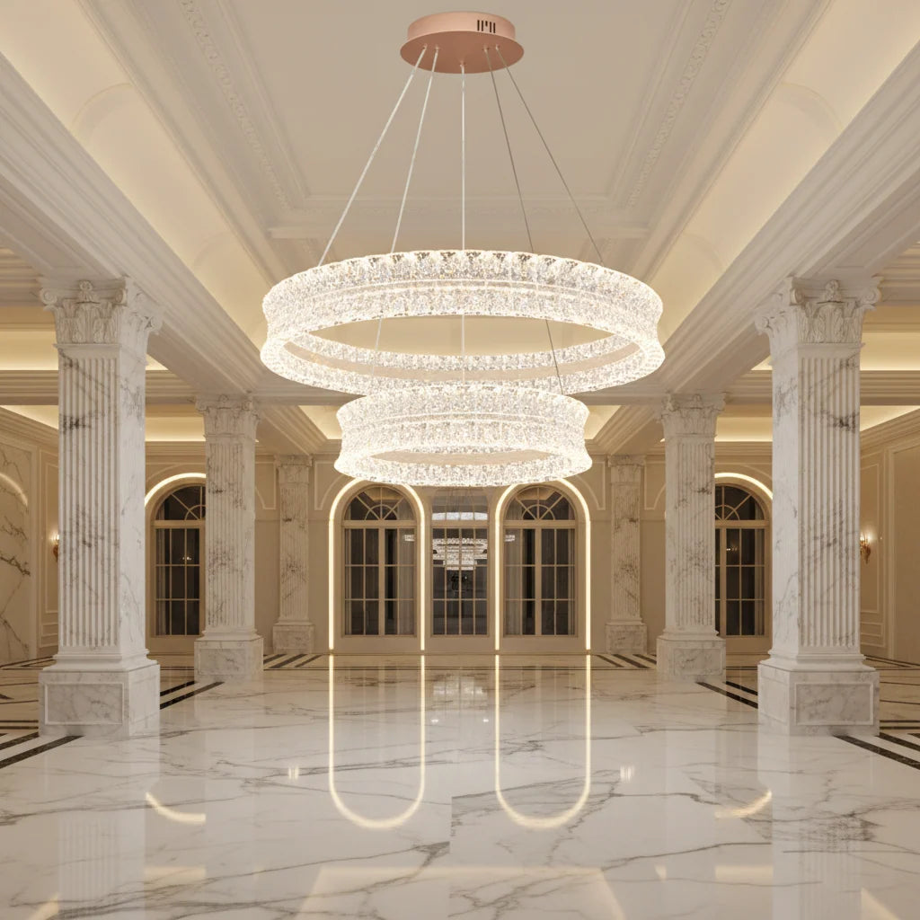 Lustra LED Cristal cu telecomanda, 118W, Lumina Calda/Neutra/Rece, Φ60 cm, Inaltime Reglabila, Metal si Cristal, Auriu