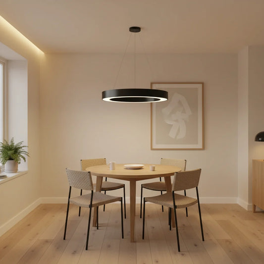 Lustra LED suspendata ANGLE, D52cm, 25W, Inaltime Reglabila, Lumina Rece, Negru, Metal si Acril