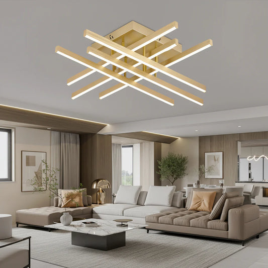 Lustra LED cu Telecomanda LINEX, 83W, Lumina 3000K/4000K/6000K, Dimabila, Auriu