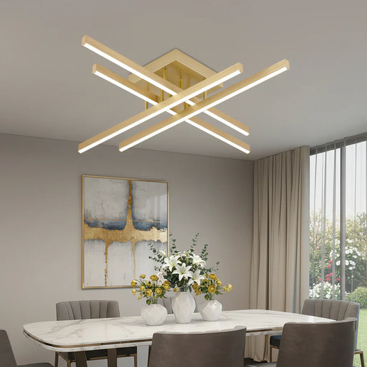 Lustra LED cu Telecomanda LINEX, 54W, Lumina 3000K/4000K/6000K, Dimabila, Auriu