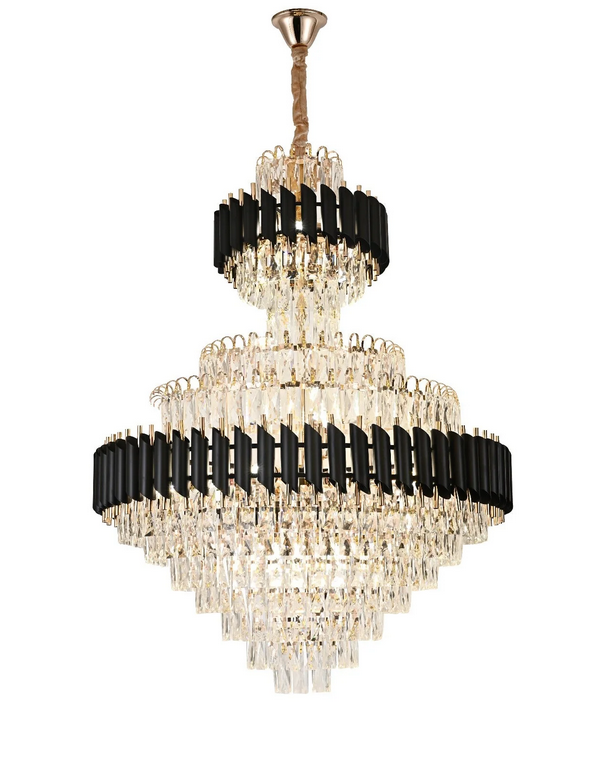 Candelabru Cristal VERSAILLES Supremo Reale E14, 80cm x 110cm, Auriu Lucios si Negru, Inaltime Reglabila – RegalStore