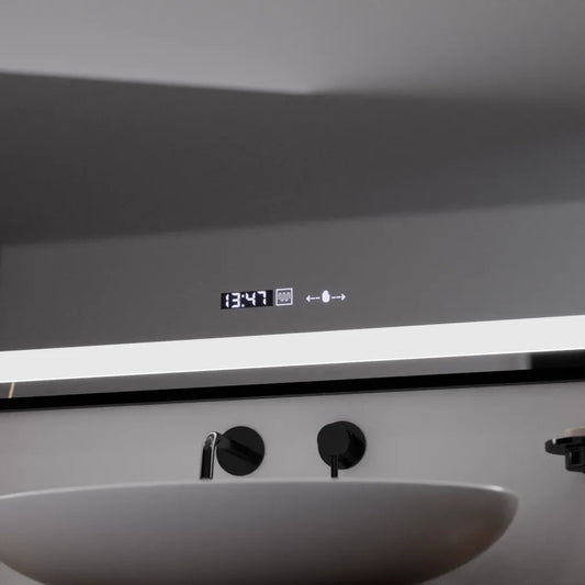 Oglinda LED Rectangulara, 100x65cm, Verite Majeste Noir Motion Glow Marcello, Sistem Dezaburire, Ceas & Termometru, Dimabila