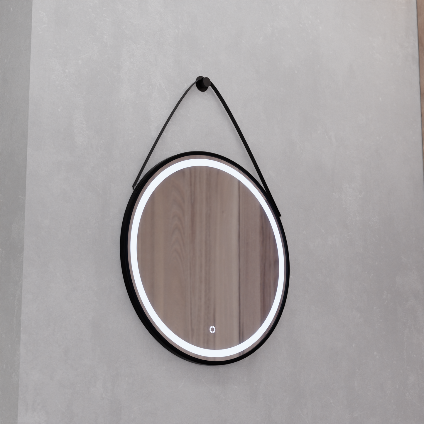 Oglinda LED Rotunda 60cm Rama Neagra, Suspendata Basic Touch