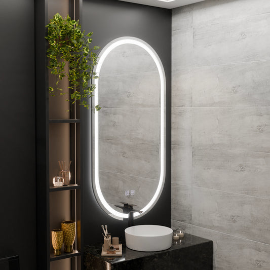 Oglinda LED Ovala, 50x100cm, Velara Touch, Sistem Dezaburire, Dimabila
