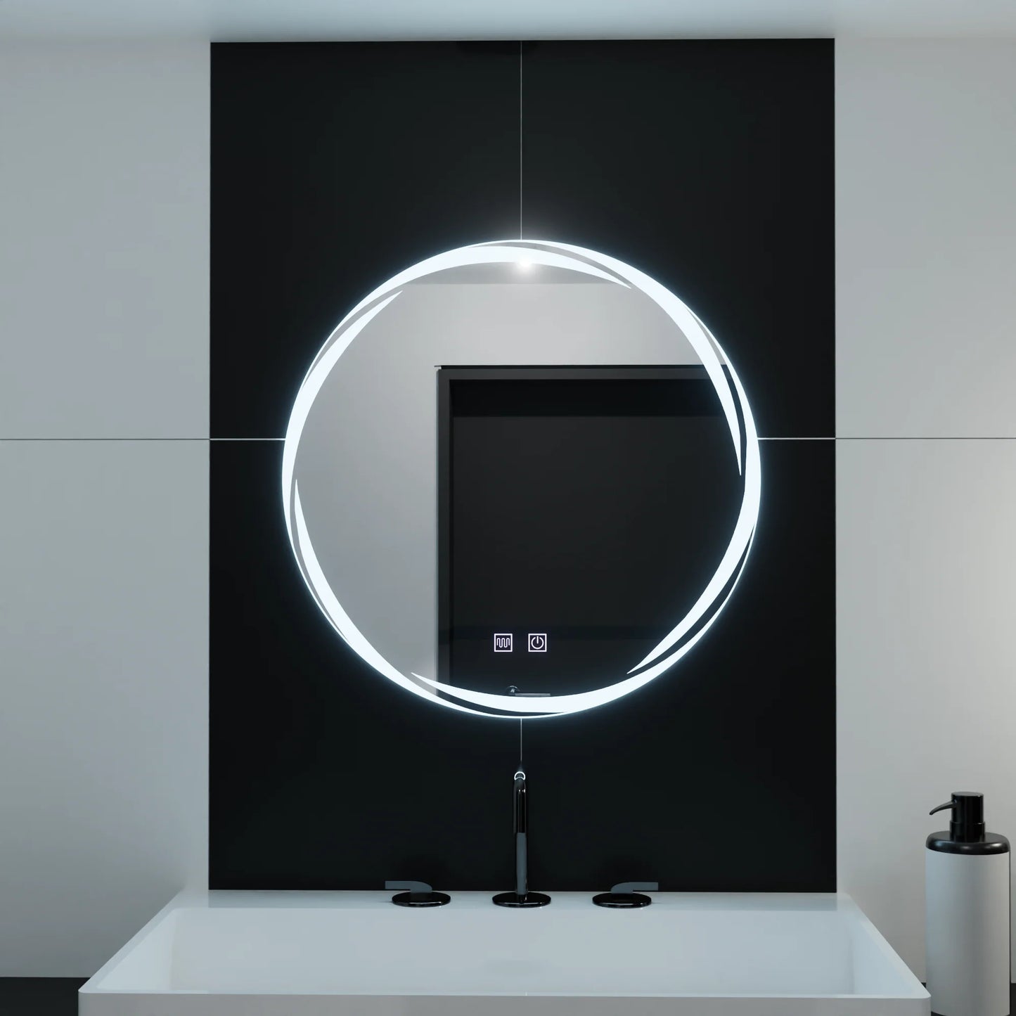 Oglinda LED Rotunda 60cm, Spirallus Touch, Sistem Dezaburire, Dimabila