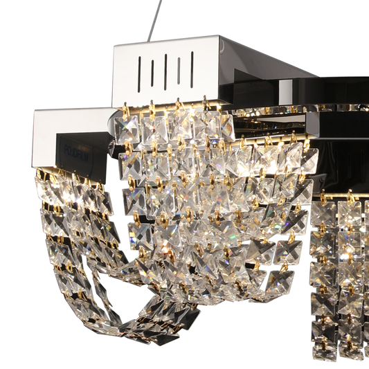 Candelabru Cristal LED 30W, CC370/500CH, Diametru 49cm, Crom Lucios, Inaltime Reglabila