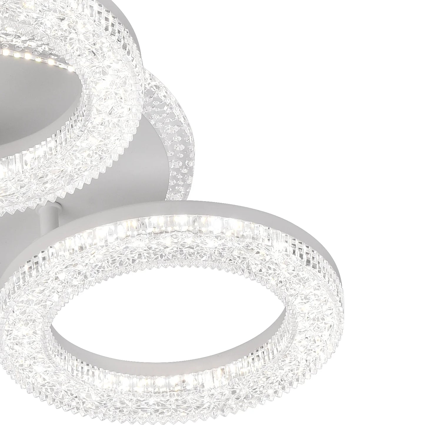 Lustra LED FREJA cu Telecomanda, 50W, 3000K/4000K/6000K, Dimabil, Alb, Cristale, 3 Cercuri