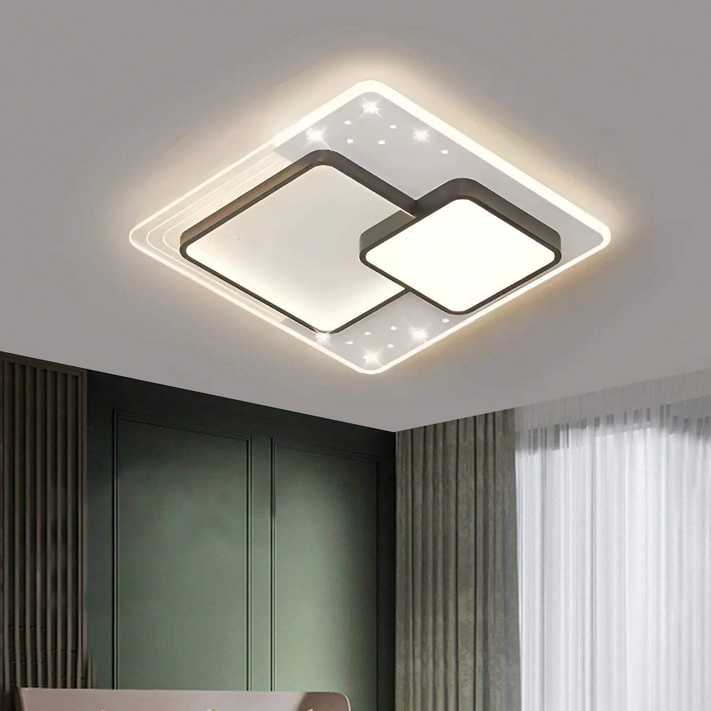 Lustra LED cu telecomanda SERPENTA 125W, Patrata, lumina Rece/Calda/Neutra, Dimabila, Negru