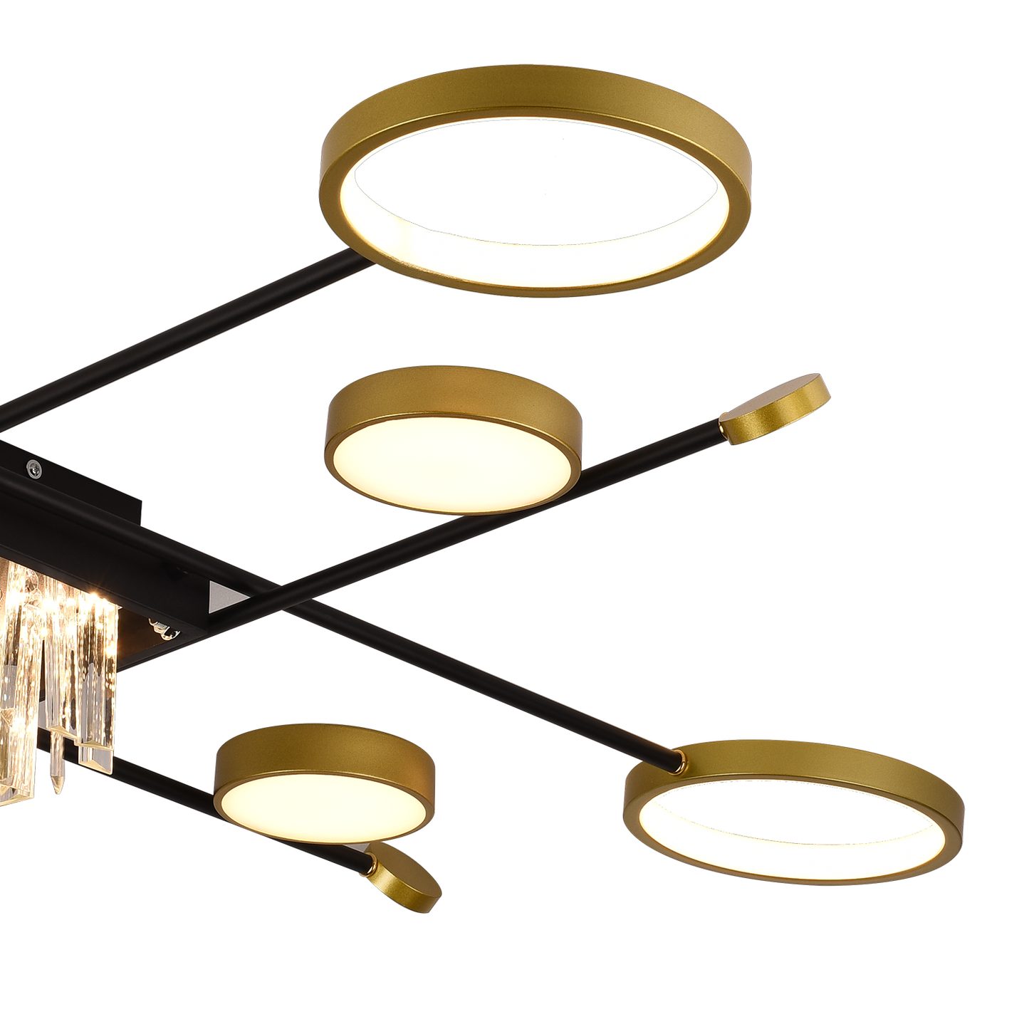 Lustra LED cu telecomanda si cristal GUIDA 46W, 8 Elemente, lumina Rece/Calda/Neutra, Dimabila, Negru Auriu – RegalStore