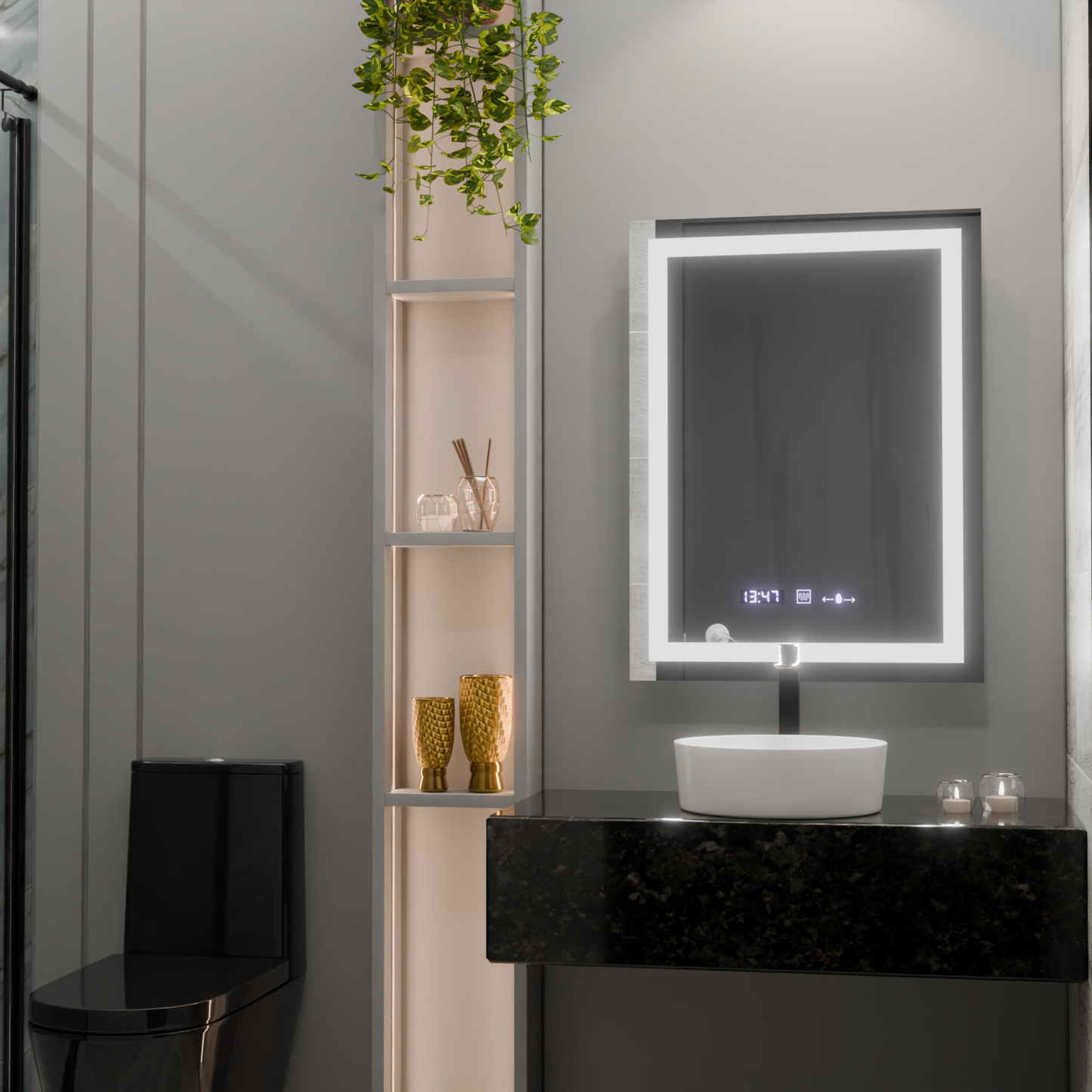 Oglinda LED Rectangulara 60x80cm Verite MotionGlow Marcello, Sistem Dezaburire, Termometru & Ceas, Dimabila