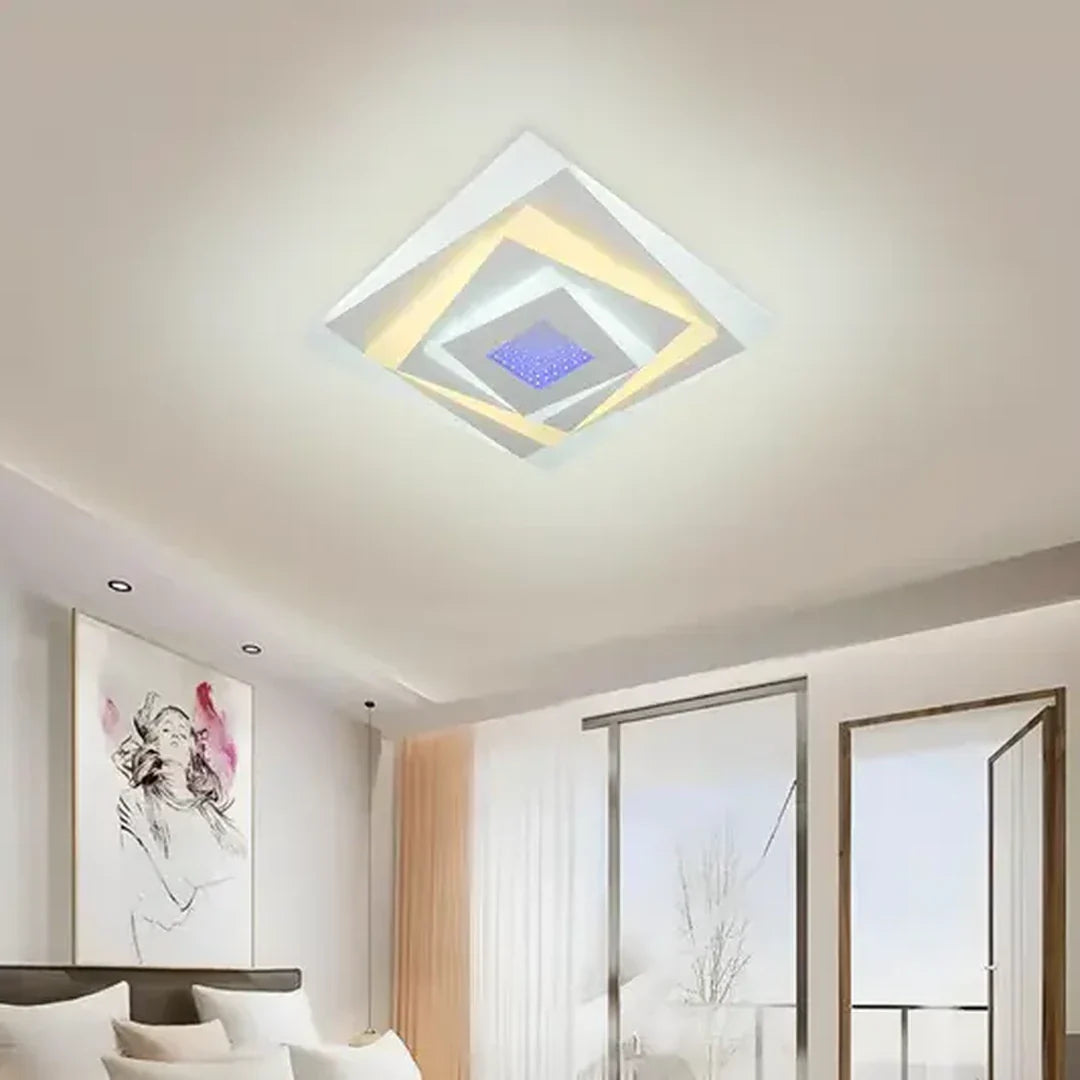 Lustra LED 3D NIVARA Patrata, Diametru 30cm, 20W RGB, Alb, Lumina Rece/Calda/Neutra