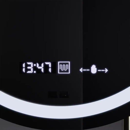 Oglinda LED Rotunda, 60cm, Visio MotionGlow Marcello, Sistem Dezaburire, Ceas & Termometru, Lupa Cosmetica, Dimabila – o