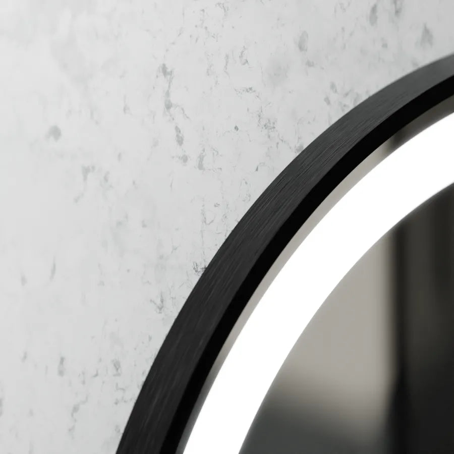 Oglinda LED Rotunda 60 Celeste Majeste Noir MotionGlow Marcello, Sistem Dezaburire, Termometru si Ceas, Dimabila
