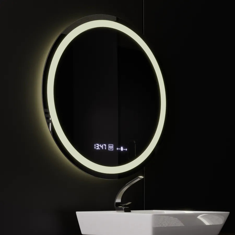 Oglinda LED Rotunda, 80cm, Celeste MotionGlow Marcello, Sistem Dezaburire, Ceas & Termometru, Dimabila – oglindă LED, 80