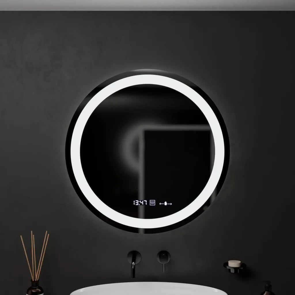 Oglinda LED Senzor MotionGlow Circollo Sistem Dezaburire Termometru si Ceas Rotunda Diametru 60 cm Lumina Rece/Calda/Neutra Dimabila Colectia Marcello Funghi