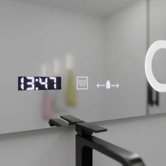 Oglinda LED Rectangulara 100x80 Precision MotionGlow Marcello, Lupa Cosmetica, Sistem Dezaburire, Termometru si Ceas, Dimabila