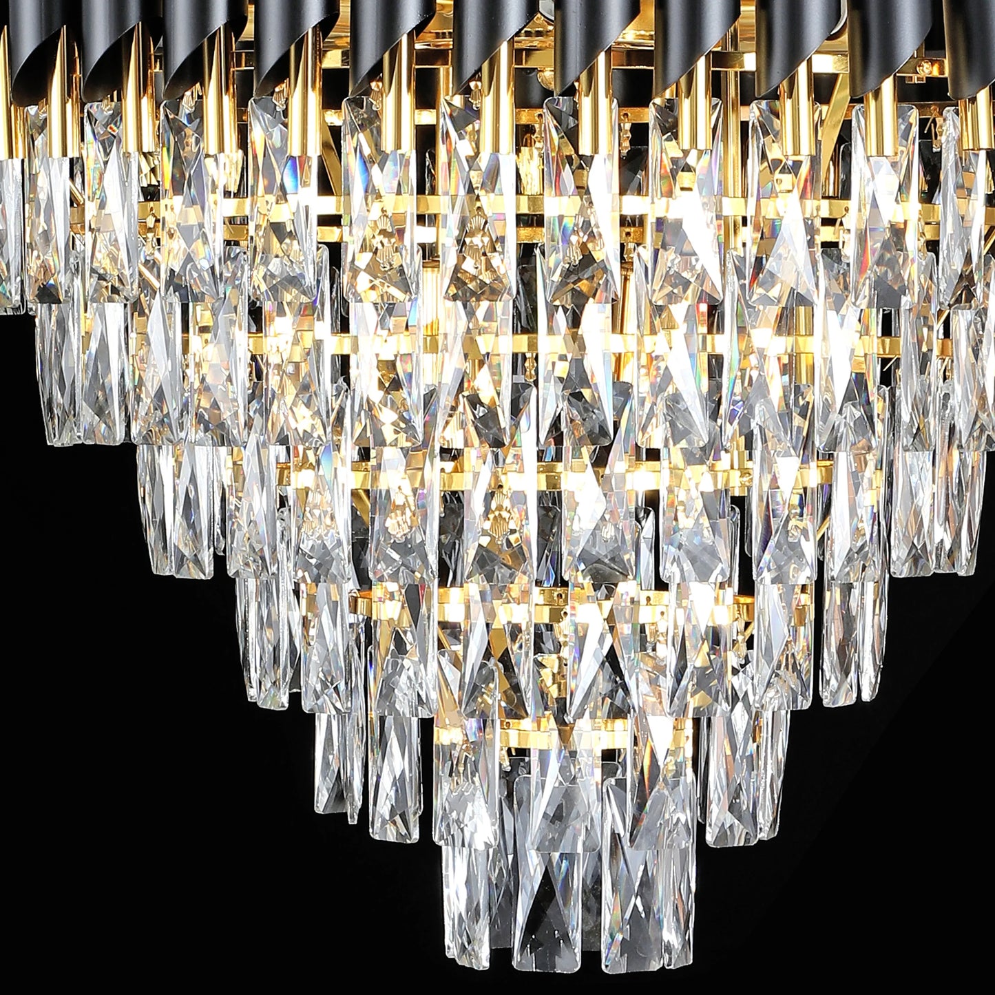 Candelabru Cristal VERSAILLES Grande Supremo 14xE14, Diametru 60cm x Inaltime 90cm, Auriu Lucios si Negru, Inaltime Reglabila