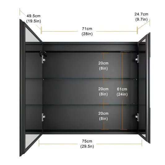 Oglinda LED cu Dulap STRATO 75x70 cm Alb – Iluminare Completa si Depozitare Spatioasa