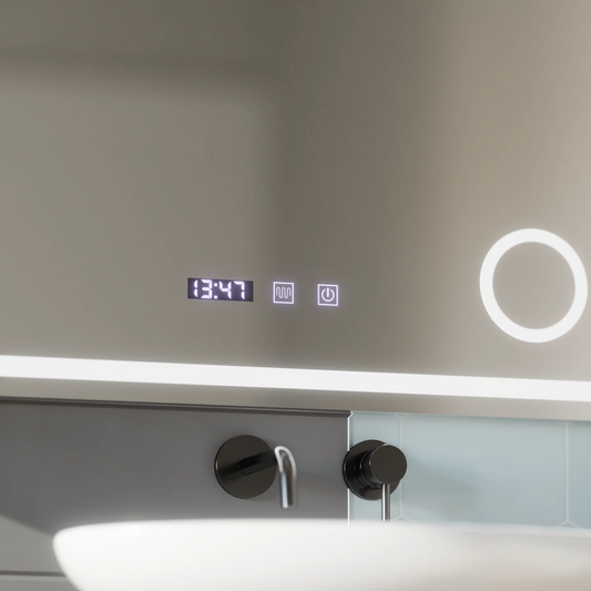 Oglinda LED Touch NIVERA Sistem Dezaburire, Ceas si Temperatura 80x60 cm Lupa Cosmetica
