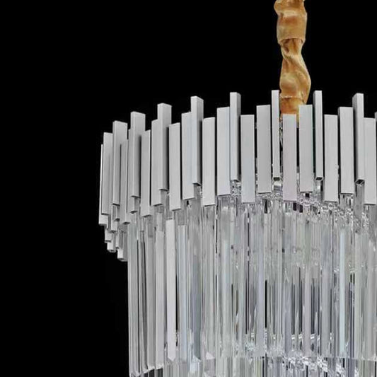 Candelabru Cristal CC110/600x1800CH , 28xE14, Diametru 60cm, Inaltime 180cm, Crom si Argintiu, Inaltime Reglabila, Design Elegant