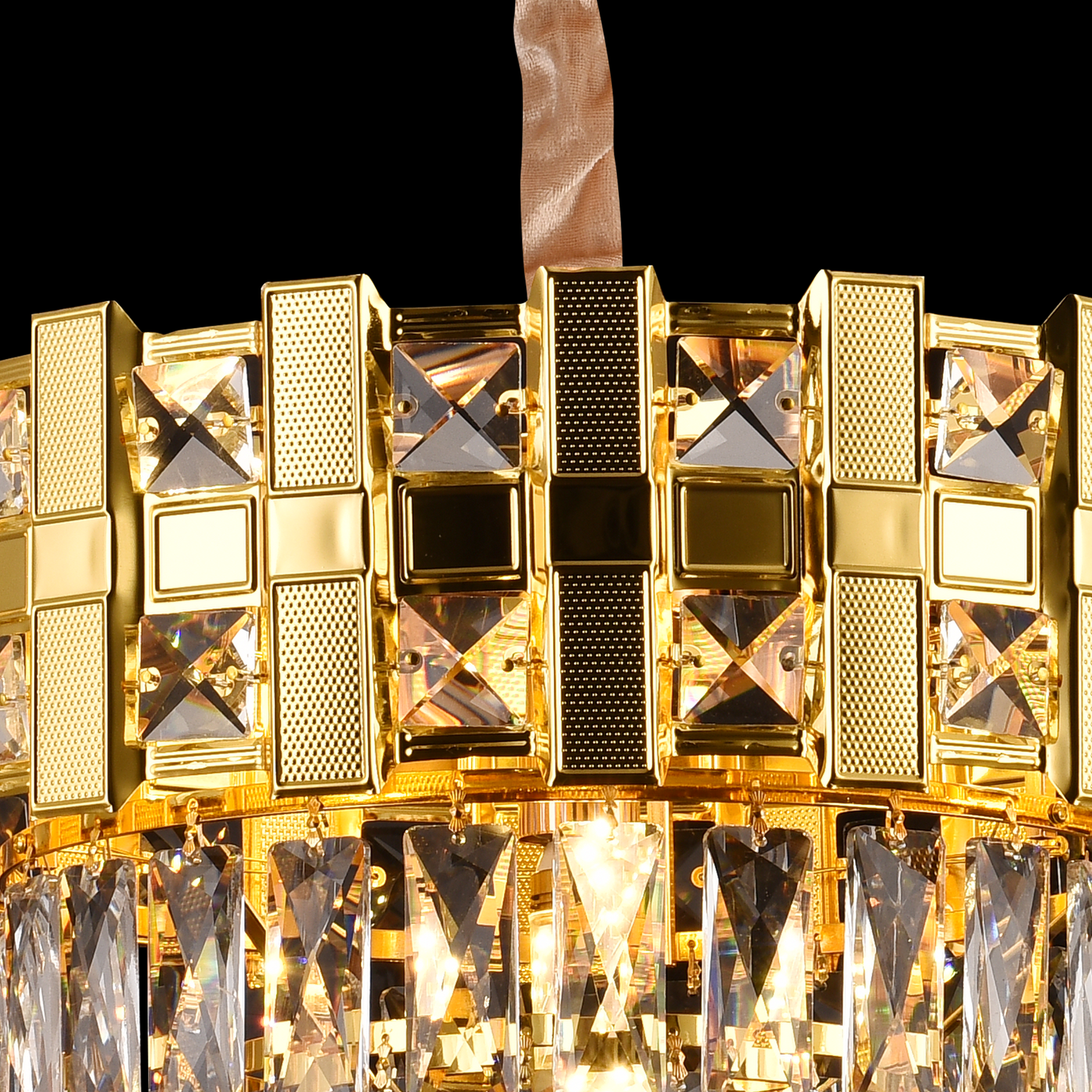 Candelabru Cristal BRAN Nobile 5xE14, Diametru 40cm, Auriu Lucios, Inaltime Reglabila – culoare aurie, 40 cm – RegalStor