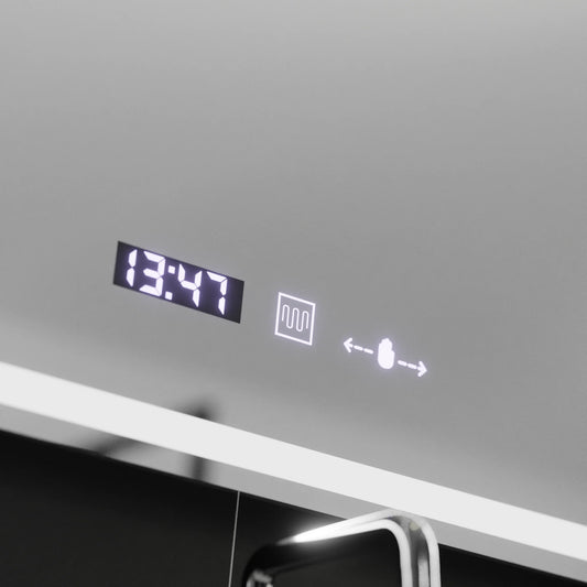 Oglinda LED Rectangulara, 90x60cm, Velour MotionGlow Marcello, Sistem Dezaburire, Ceas & Termometru, Lupa Cosmetica, Dimabila