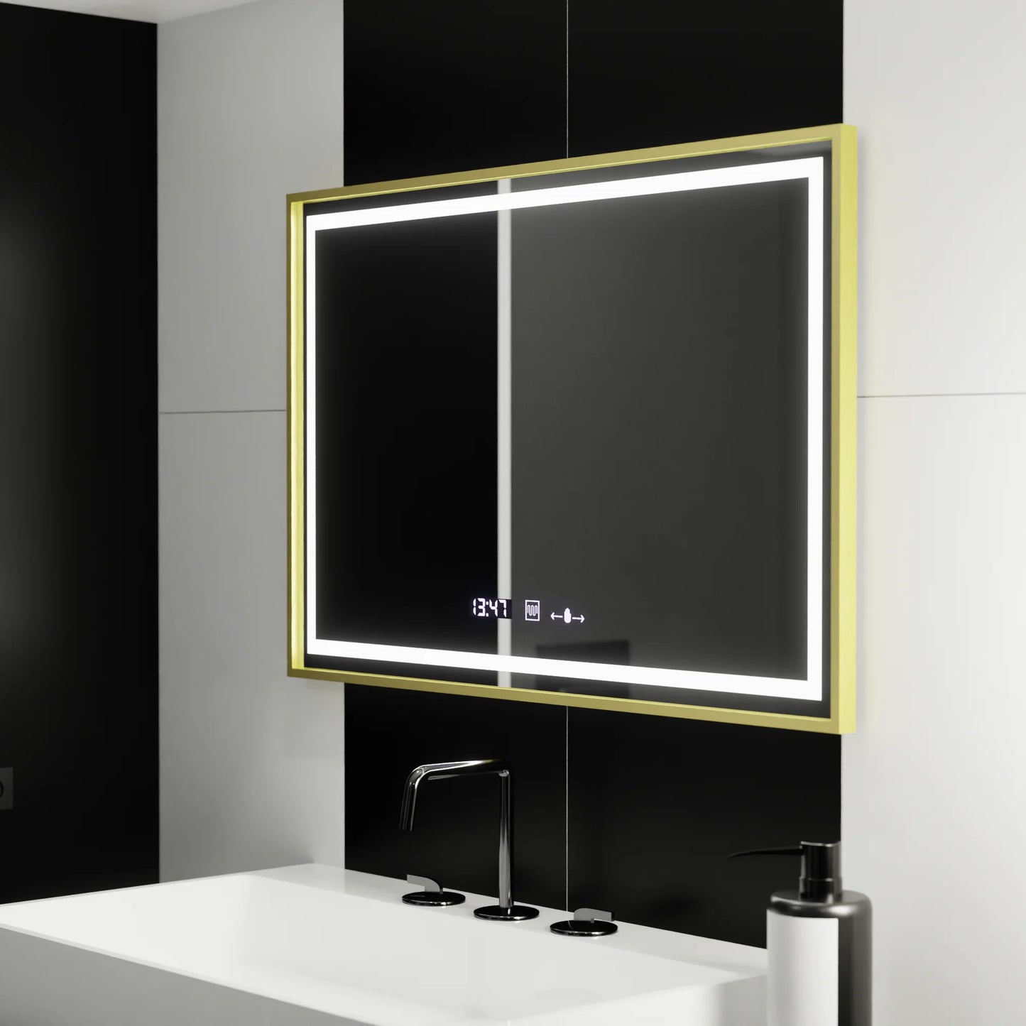 Oglinda LED Rectangulara, 120x80cm, Specchio MotionGlow Marcello, Sistem Dezaburire, Ceas & Termometru, Dimabila