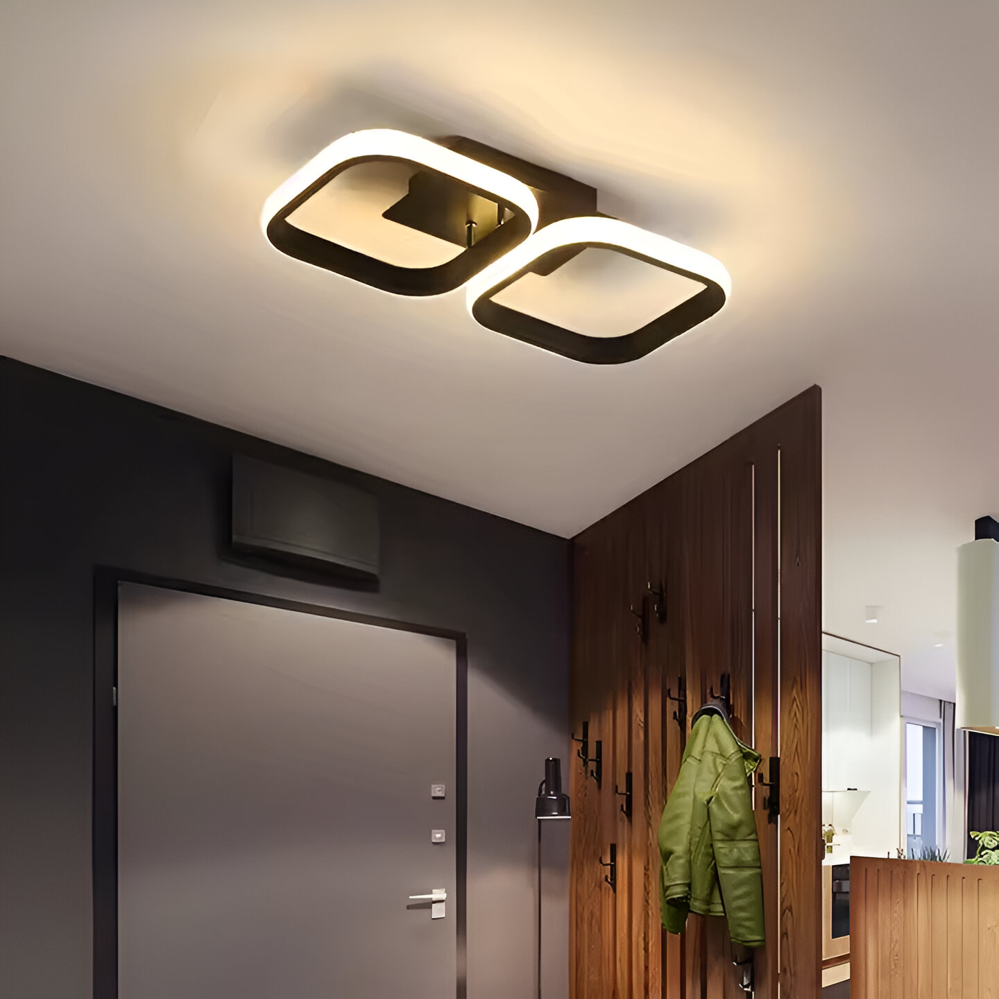 Lustra LED VERTEX Grid Patrate Paralele, 33W, 2 Patrate Lumina Rece/Calda/Neutra, Negru