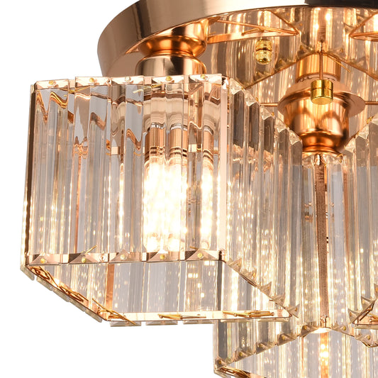 Lustra Clasica Moderna Sasha, LC117/3GD, 3x E27, Metal si Cristal, Auriu, Abajur