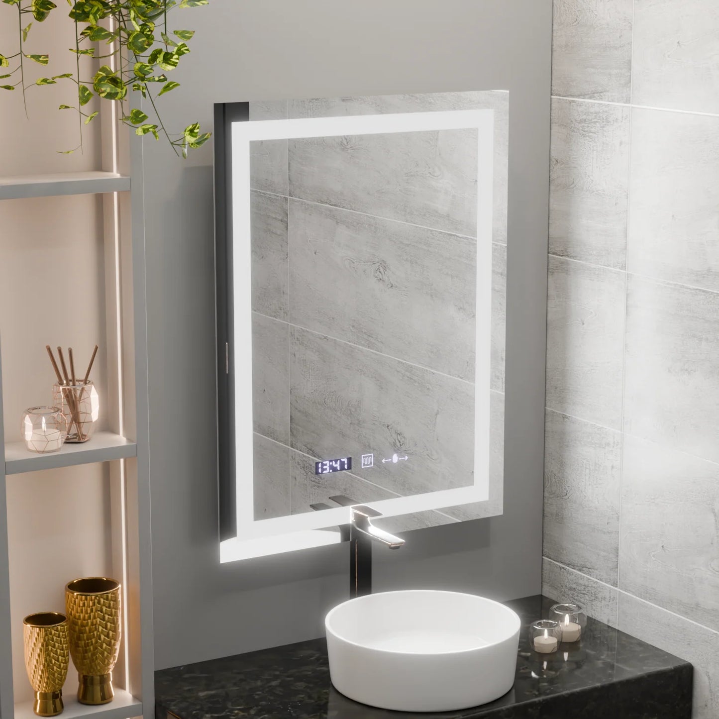 Oglinda LED Rectangulara, 75x90cm, Verite MotionGlow Marcello, Sistem Dezaburire, Ceas & Termometru, Dimabila