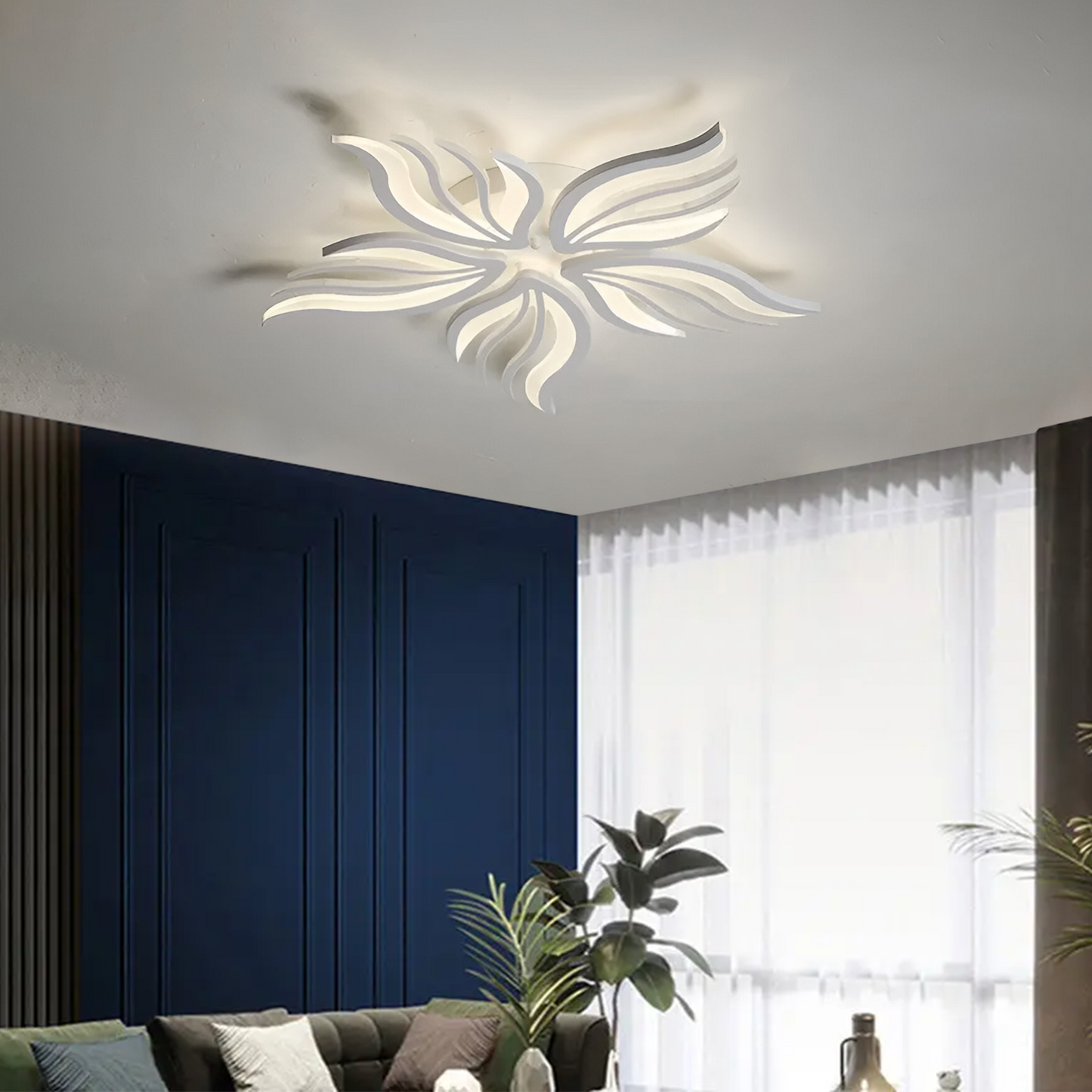 Lustra LED cu telecomanda SAKURA, 60W, 5 Petale, lumina Rece/Calda/Neutra, Dimabila, Alb – lustră LED, culoare albă, cu