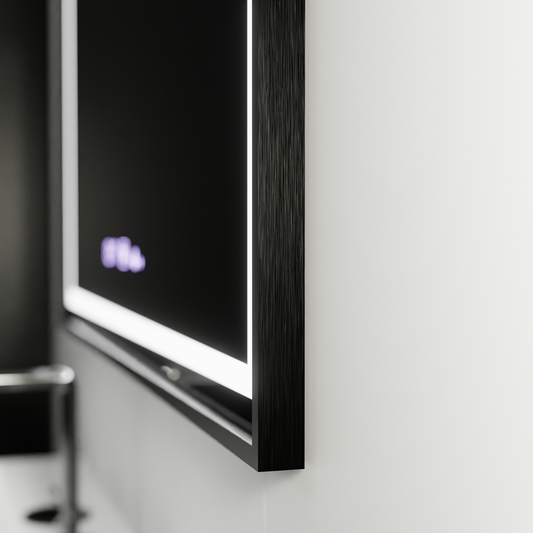 Oglinda LED Rectangulara 100x80 Verite Majeste Noir MotionGlow Marcello, Sistem Dezaburire, Termometru si Ceas, Dimabila