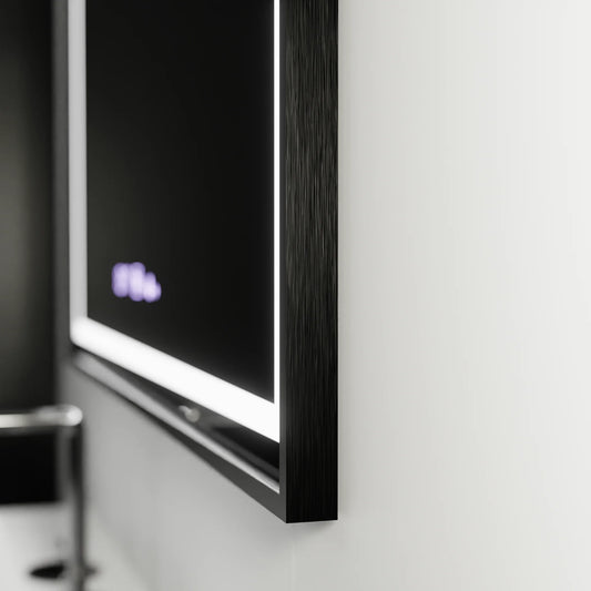 Oglinda LED Rectangulara 100x80 Verite Majeste Noir MotionGlow Marcello, Sistem Dezaburire, Termometru si Ceas, Dimabila