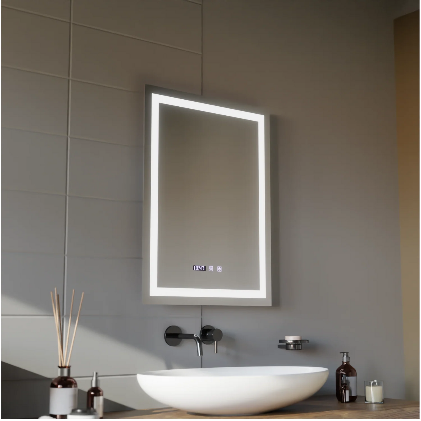 Oglinda LED Touch MODENA Sistem Dezaburire, Ceas si Temperatura 60x80 cm