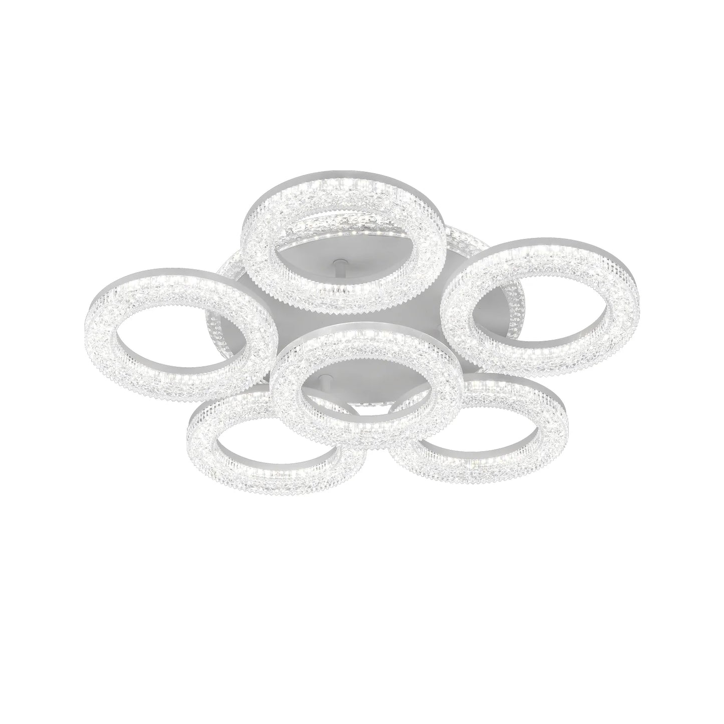 Lustra LED FREJA cu Telecomanda, 90W, 3000K/4000K/6000K, Dimabil, Alb, Cristale, 6 Cercuri